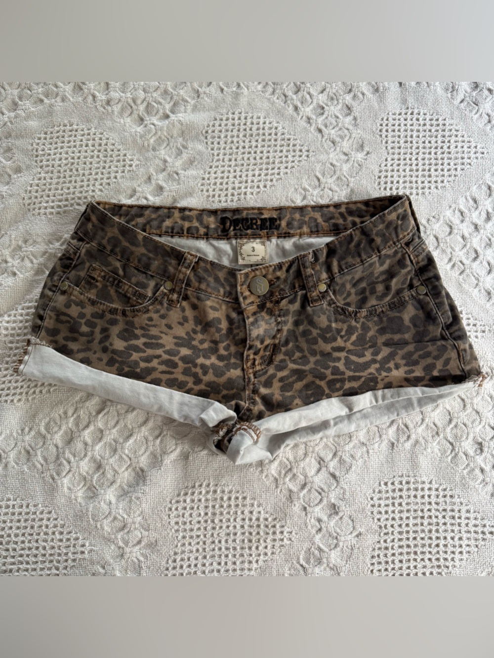 Y2K Leopard Print low rise Jean Shorts — Brown